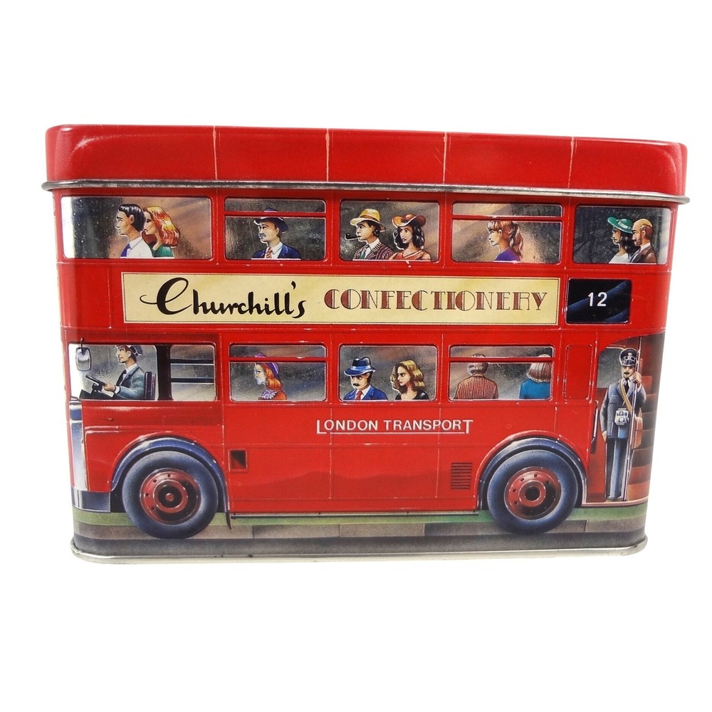 Churchills Confectionery London Double Decker‎ Bus Red Collectible Toffee Tin